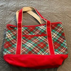 Lands End Plaid Canvas Zip Top Tote